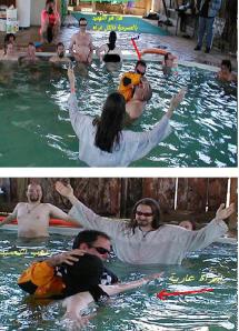Gambar paderi bersama wanita jelita berbogel dalam kolam suci